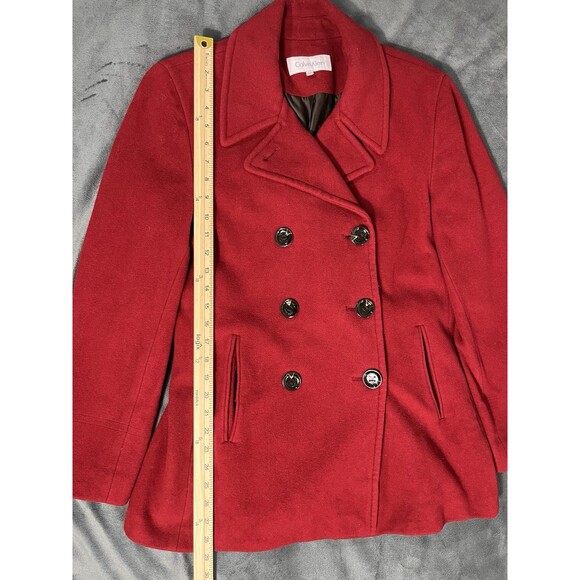 Calvin Klein Womens Red Double Breasted Wool Blend Coat Size 10 Peacoat Jacket - Picture 4 of 13